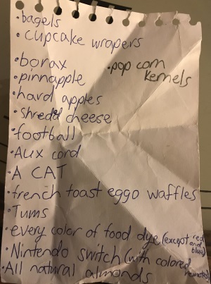 Kira's shopping list for dad